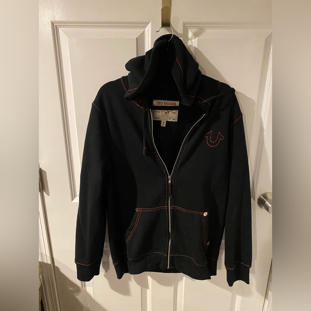 True Religion Black Jacket with Red Stitching